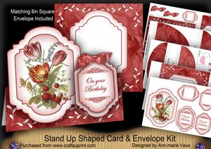 Red Tulips Large Fancy Stand Up Card N Envelope Kit