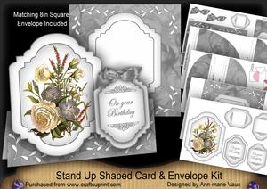 Silver Bouquet Large Fancy Stand Up Card N Envelope Kit