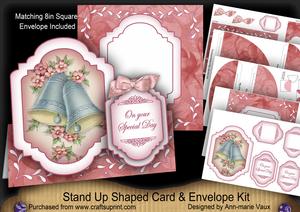 Pink Wedding Bells Large Fancy Stand Up Card N Envelope Kit