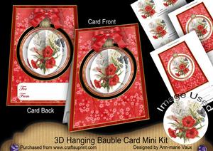 Red Hibiscous 3dfloral Bauble Mini Card Front Kit