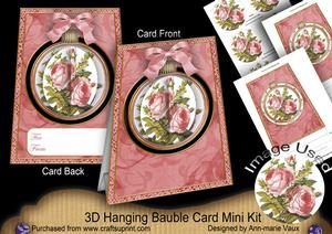 Pink Roses 3D Floral Bauble Mini Card Front Kit