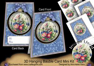 Wildflowers Blue 3D Floral Bauble Mini Card Front Kit