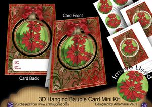 Red Poinsettia 3D Floral Bauble Mini Card Front Kit