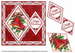 Red Bells Happy Christmas 7in Double Diamond Topper