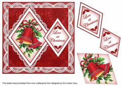 Red Bells Love at Christmas 7in Double Diamond Topper