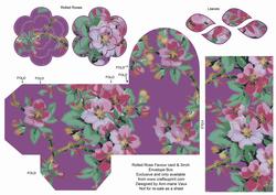 Purple Col Blossom Rolled Rose 3in Favour/gift Box N' Card