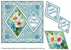 Teal Daisies Happy Birthday 7in Double Diamond Topper