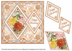 Orange Bouquet Happy Birthday 7in Double Diamond Topper