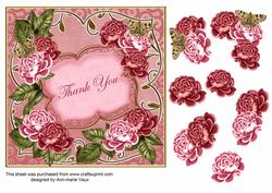 Pink Roses Thank You Fancy 7in Deco Topper