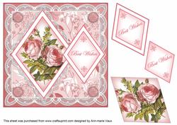 Pink Roses Best Wishes 7in Double Diamond Topper