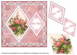 Rose Bouquet Best Wishes 7in Double Diamond Topper