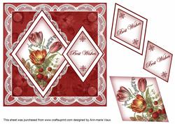 Red Tulips Best Wishes 7in Double Diamond Topper