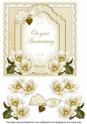 Cream Magnolia Anniversary Fancy 7in Decoupage Topper