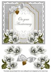 Silver Magnolia Anniversary Fancy 7in Decoupage Topper