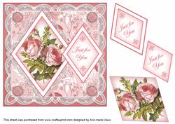 Pink Roses Just for You 7in Double Diamond Topper