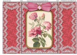 Beautiful Pink Roses Lace Gatefold Card