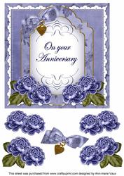 Dblue Rose Anniversary Fancy 7in Decoupage Topper