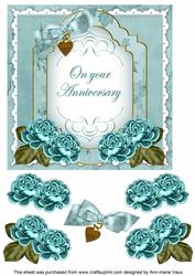 Dteal Rose Anniversary Fancy 7in Decoupage Topper