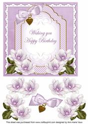 Lilac Magnolia Happy Birthday Fancy 7in Decoupage Topper