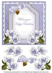 Blue Magnolia Happy Birthday Fancy 7in Decoupage Topper
