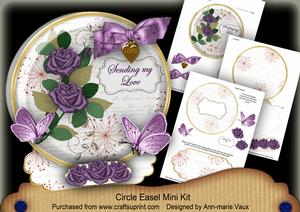 Purple Rose Sending Love Pretty Circle Easel Card Mini Kit