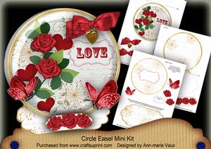 Red Rose Love Pretty Circle Easel Card Mini Kit