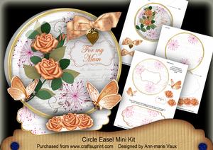 Peach Rose for My Mum Pretty Circle Easel Card Mini Kit