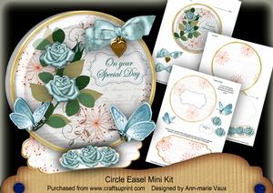 Teal Rose Special Day Pretty Circle Easel Card Mini Kit