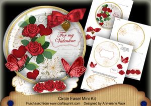 Red Rose for My Valentine Pretty Circle Easel Card Mini Kit
