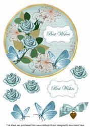 Dteal Rose Best Wishes 7in Circle Decoupage Topper