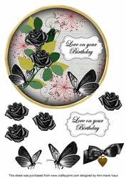Black Rose Love on Birthday 7in Circle Decoupage Topper