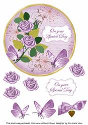 Lilac Rose Special Day 7in Circle Decoupage Topper