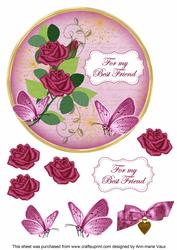 Cerise Rose My Best Friend 7in Circle Decoupage Topper