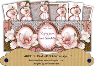 Pink Magnolia 16th Birthday Large Dl Decoupage Card Kit