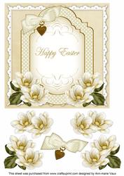 Cream Magnolia Happy Easter Fancy 7in Decoupage Topper