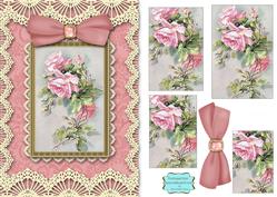 Pink Roses 2 A5 Lace Card Front Step by Step
