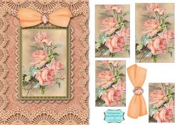 Peach Roses A5 Lace Card Front Step by Step