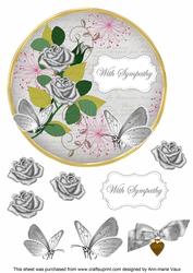 Silver Rose with Sympathy 7in Circle Decoupage Topper