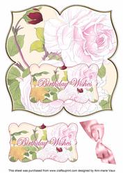Pink Rose Birthday Wishes 8in Large Blooms Fancy Topper