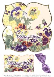 Pansies Birthday Wishes 8in Large Blooms Fancy Topper