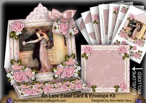 Dancing Couple Pink Lace Top Easel Card & Envelope Kit