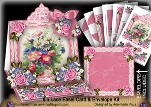 Wildflowers Pink Lace Top Easel Card & Envelope Kit