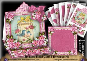 Birdcage Cerise Lace Top Easel Card & Envelope Kit