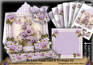 Purple Pansies Lace Top Easel Card & Envelope Kit