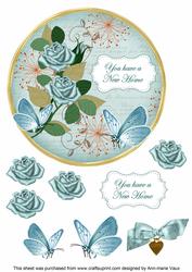 Dteal Rose New Home 7in Circle Decoupage Topper