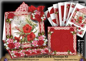 Red Hibiscous Lace Top Easel Card & Envelope Kit