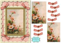Peach Daisies A5 Lace N Bows Card Front Step by Step
