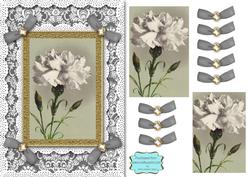 White Carnation A5 Lace N Bows Card Front Step by Step