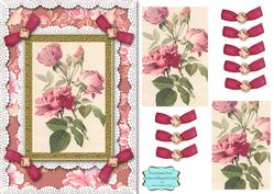 Pink Roses A5 Lace N Bows Card Front Step by Step