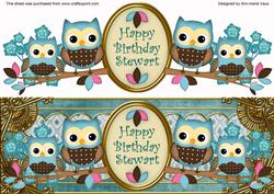 Owls Blue Happy Birthday Stewart Dl Topper Sheet